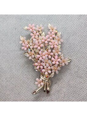 1960s ART Arthur Pepper Pink Lucite Plastic AB Rhinestone Flower Bouquet Brooch